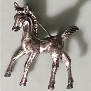 Vintage BEAU Sterling Silver horse Pony Brooch Pin 1 3/4” Signed